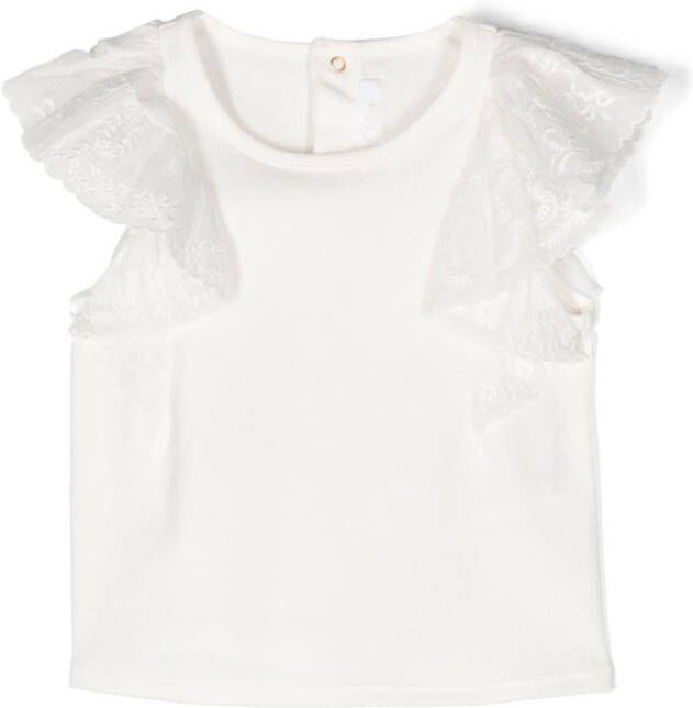 Chloé Kids T-shirt met geborduurde bloe Wit