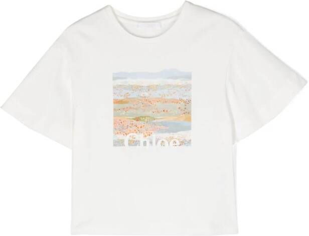 Chloé Kids T-shirt met logoprint Wit