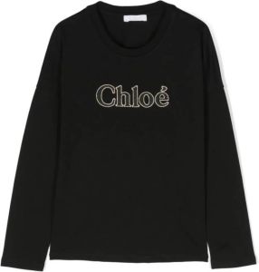 Chloé Kids T-shirt met geborduurd logo Zwart