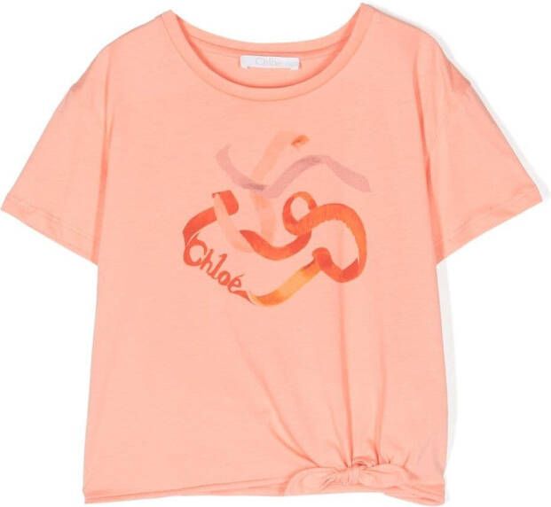 Chloé Kids T-shirt met grafische print Oranje