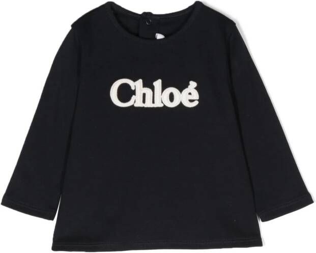 Chloé Kids T-shirt met logo-reliëf Blauw