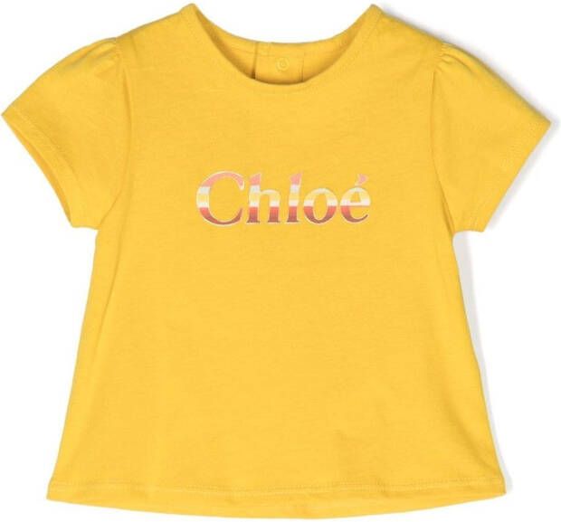 Chloé Kids T-shirt met logopatch Geel