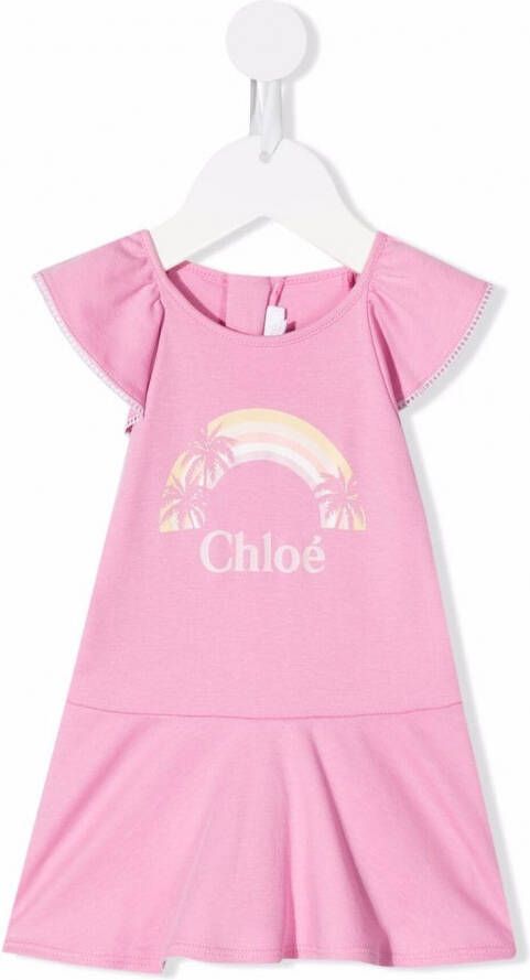 Chloé Kids T-shirtjurk met logoprint Roze