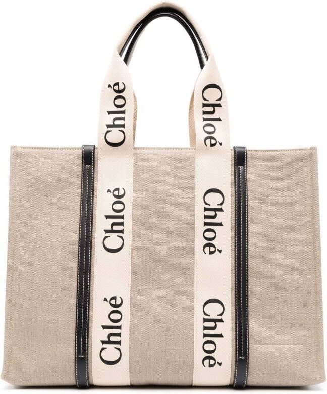 Chloé Woody linnen shopper Beige