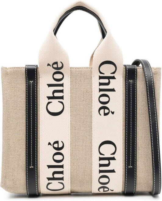 Chloé Woody shopper met logoband Beige