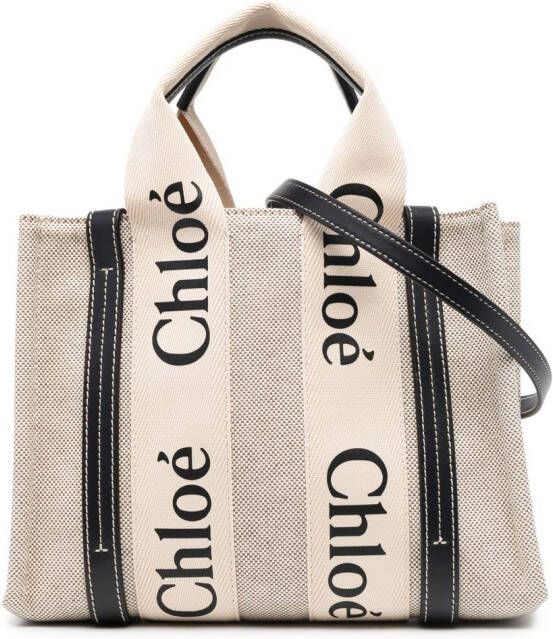 Chloé Woody shopper met logoprint Beige