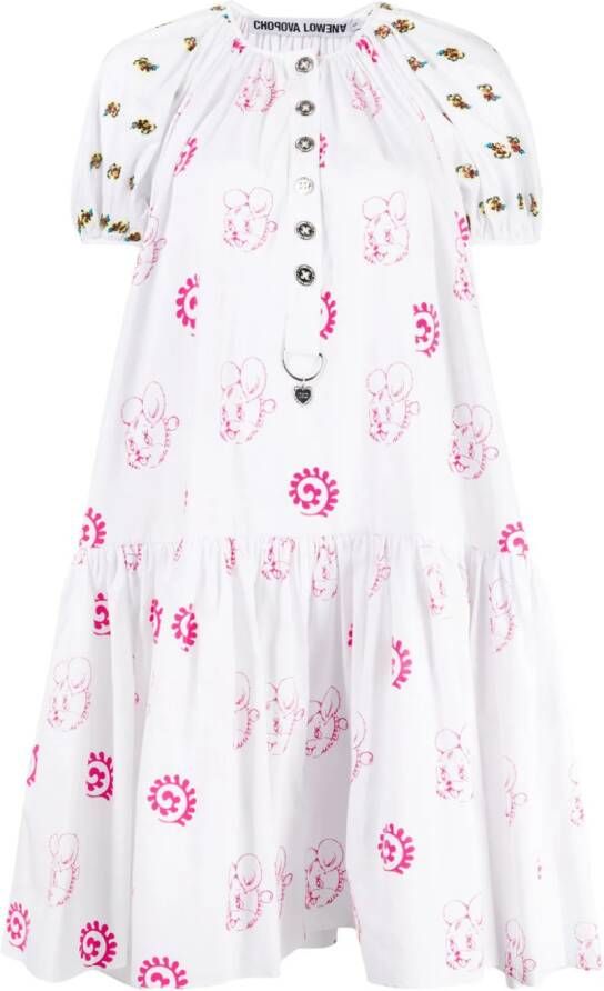 Chopova Lowena Midi-jurk met grafische print Wit