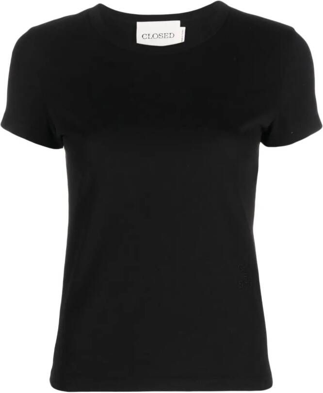 Closed short-sleeve organic cotton T-shirt Zwart
