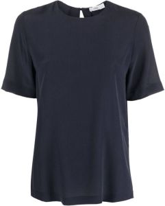 Closed side-slit silk T-shirt Blauw