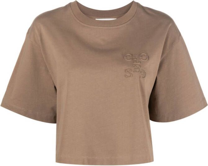 Closed T-shirt met geborduurd logo Bruin