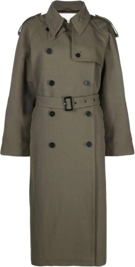 Closed Trenchcoat met dubbele rij knopen Groen