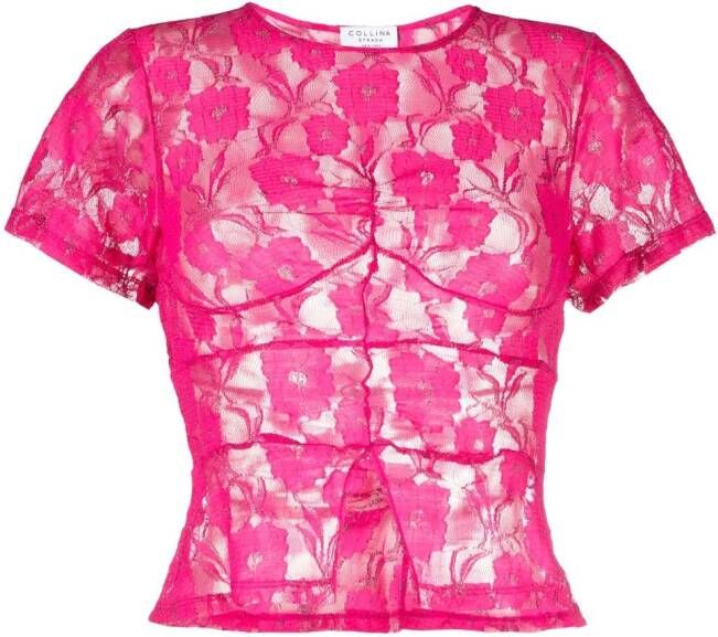 Collina Strada T-shirt met geborduurde bloemen Roze