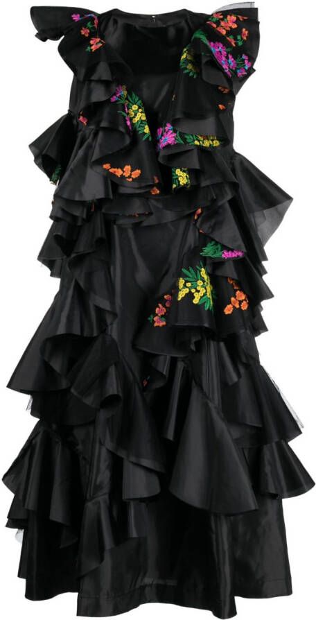 Comme Des Garçons Comme Des Garçons Maxi-jurk met geborduurde bloemen Zwart