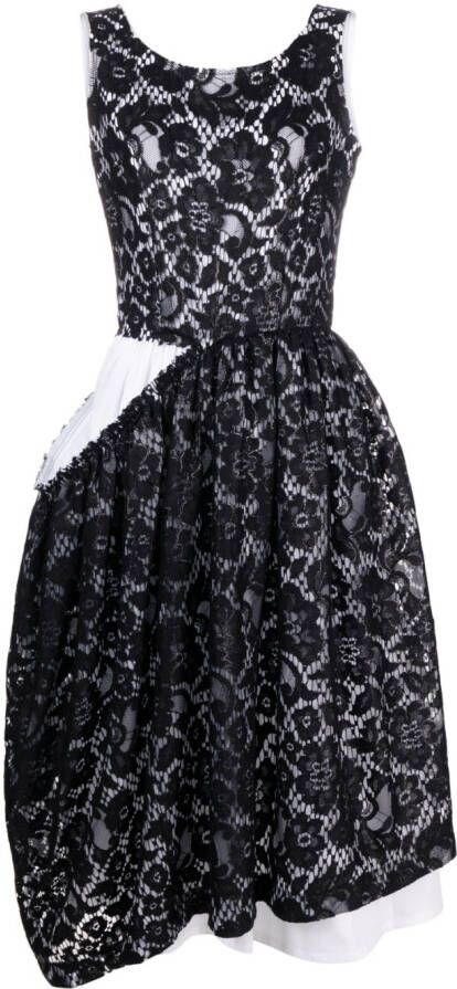 Comme Des Garçons Midi-jurk met bloemenkant Zwart