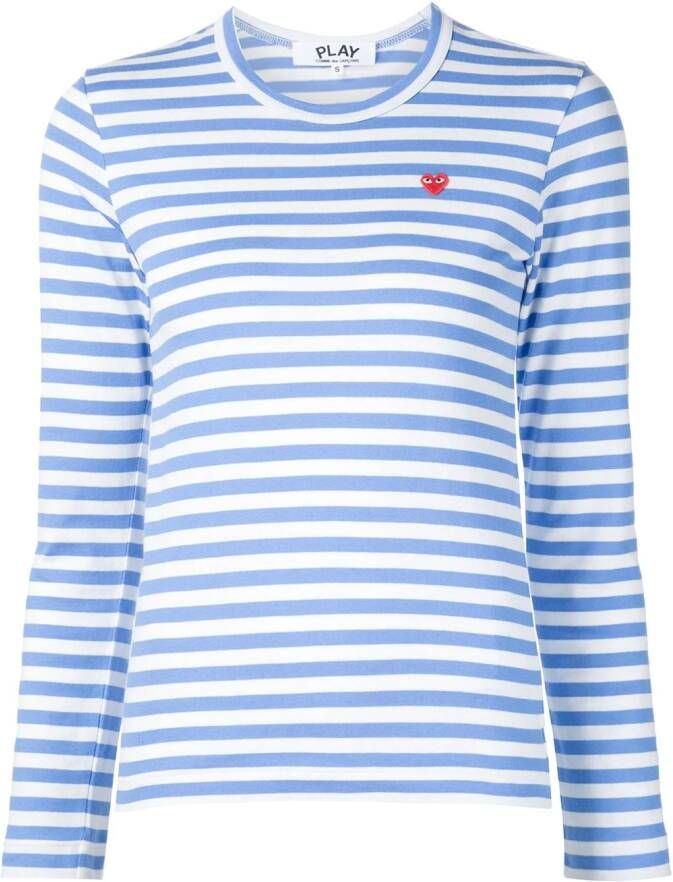 Comme Des Garçons Play mini heart logo striped T-shirt Blauw