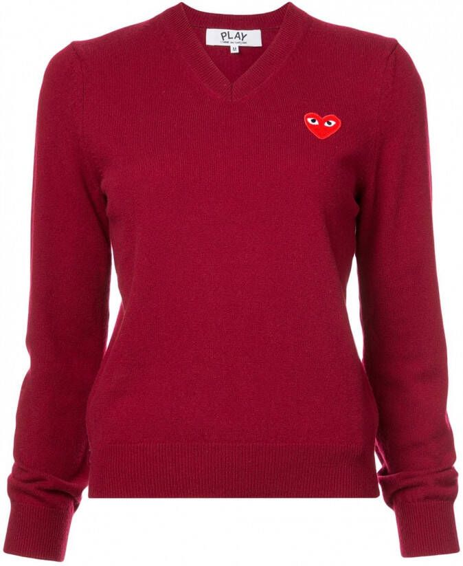 Comme Des Garçons Play v-neck heart embroidered sweater Rood