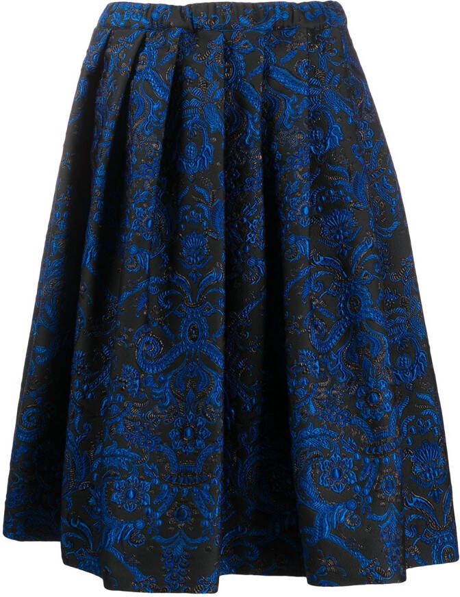 Comme Des Garçons Plooirok met geborduurde bloemen Blauw