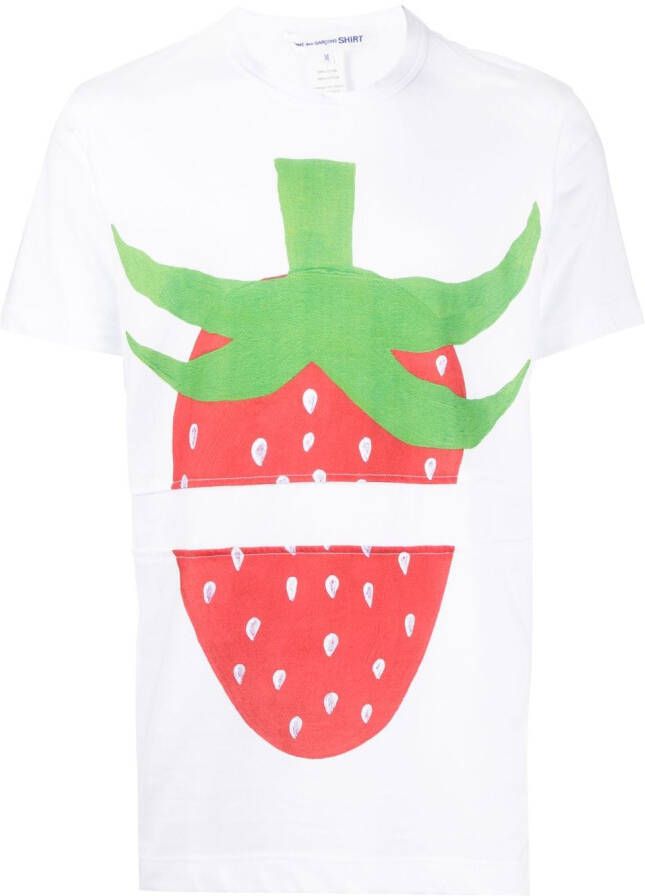 Comme Des Garçons Shirt T-shirt met aardbeiprint Wit