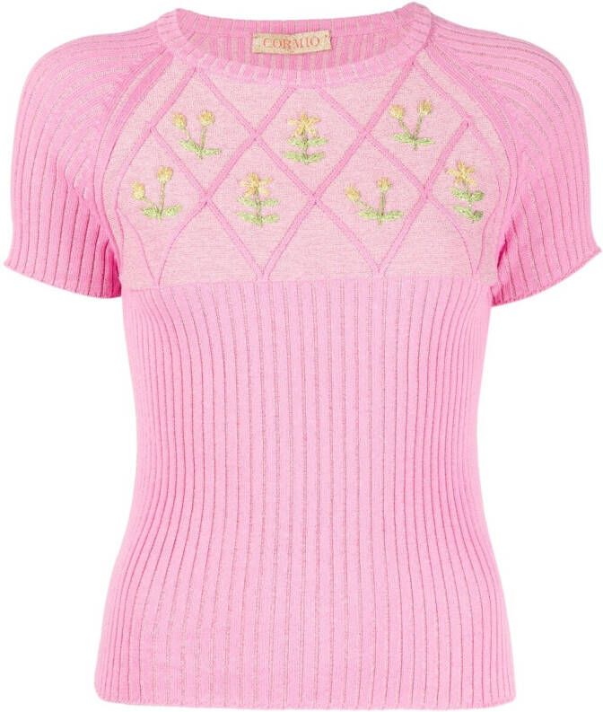 CORMIO Top met geborduurde bloemen Roze