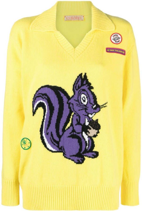 CORMIO Intarsia trui Geel