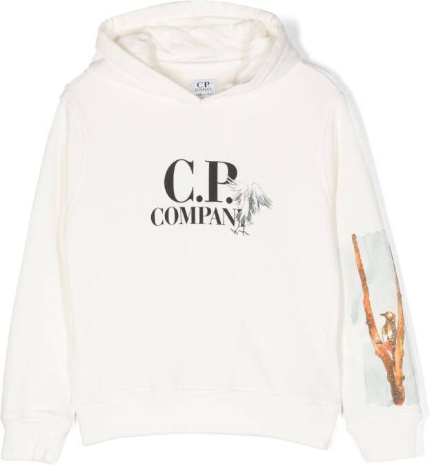 C.P. Company Kids Hoodie met logoprint Wit