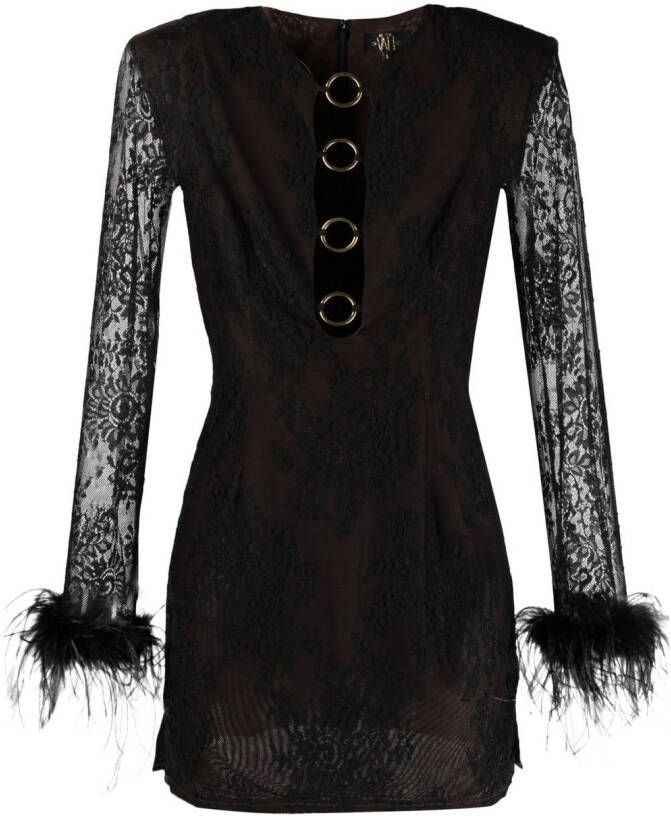 De La Vali Midi-jurk verfraaid met veren Zwart