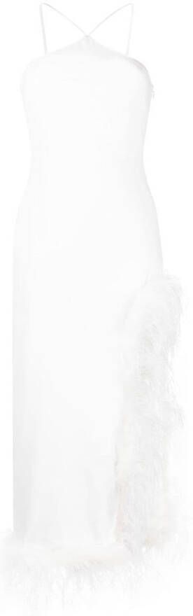 De La Vali Midi-jurk met veren afwerking Wit