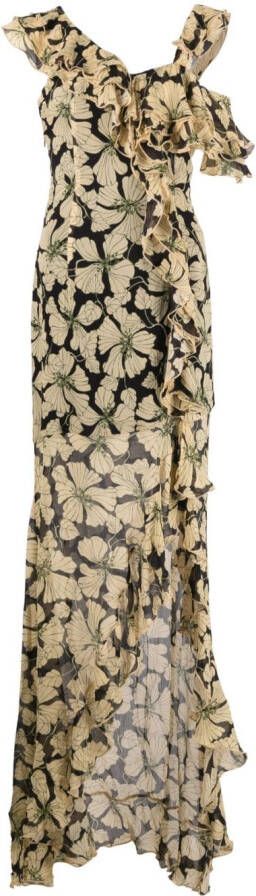 De La Vali Jurk met bloemenprint Zwart