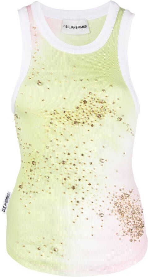 DES PHEMMES Tanktop verfraaid met kristallen Groen