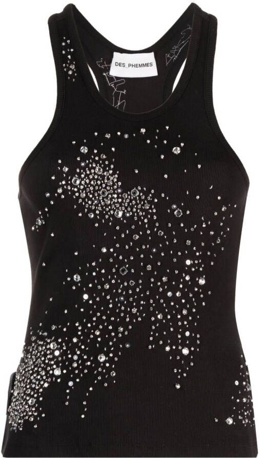 DES PHEMMES Tanktop verfraaid met kristallen Zwart