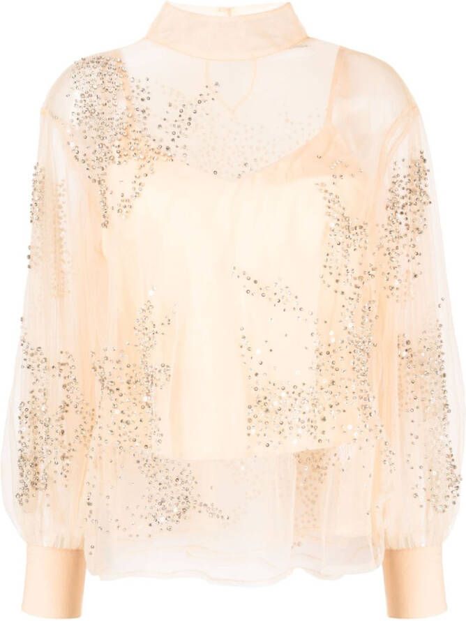 DES PHEMMES Blouse verfraaid met stras Beige