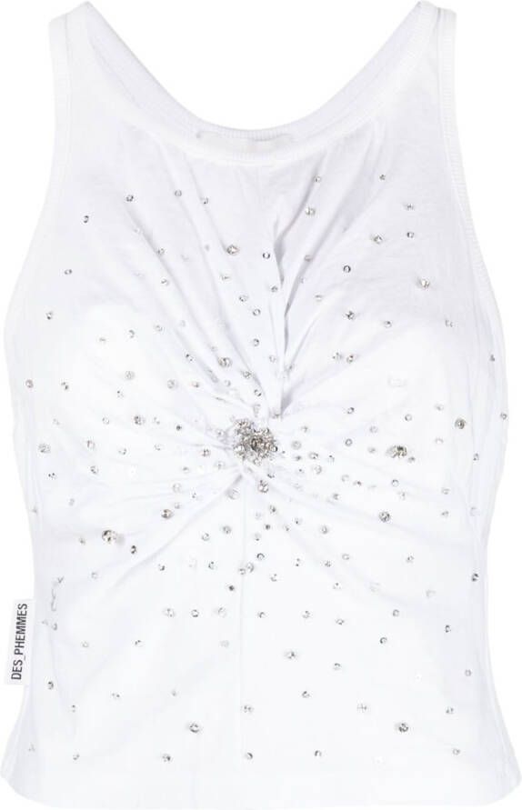 DES PHEMMES Tanktop verfraaid met kristallen Wit