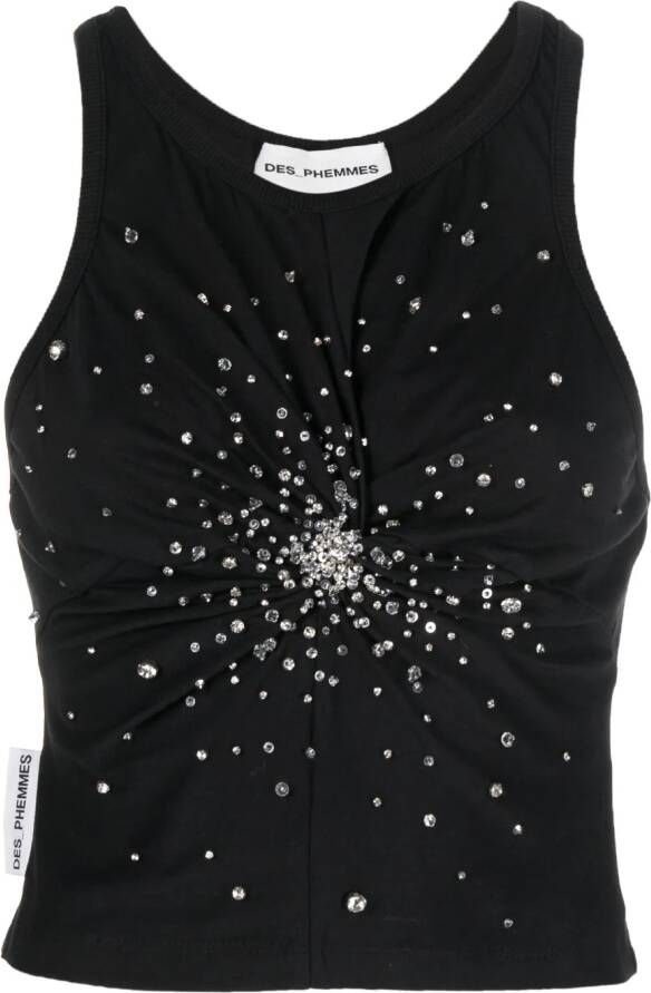 DES PHEMMES Tanktop verfraaid met kristallen Zwart