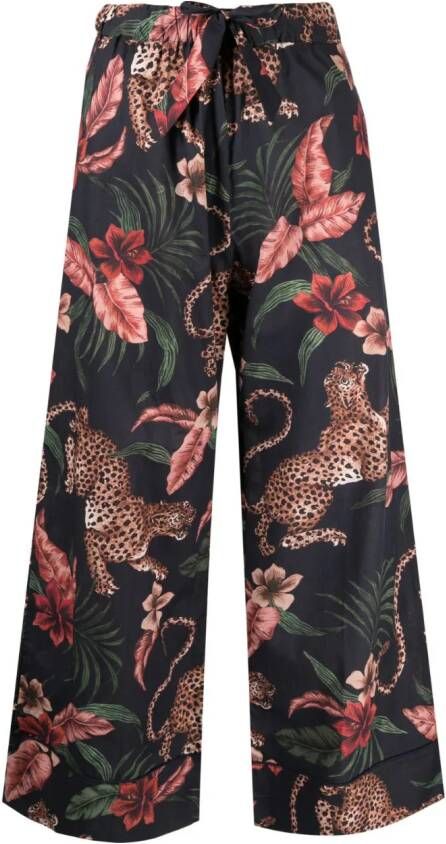 Desmond & Dempsey Pyjamabroek met jungle print Blauw