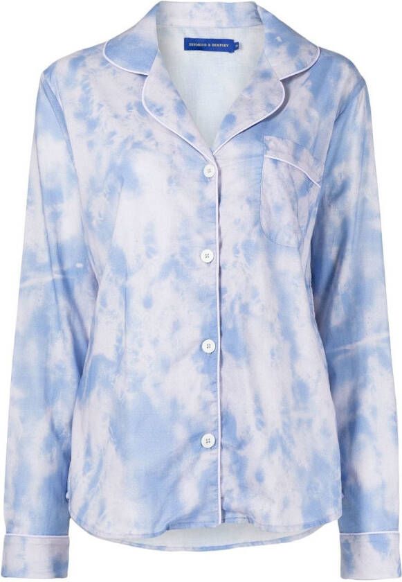 Desmond & Dempsey Pyjama met tie-dye print Blauw