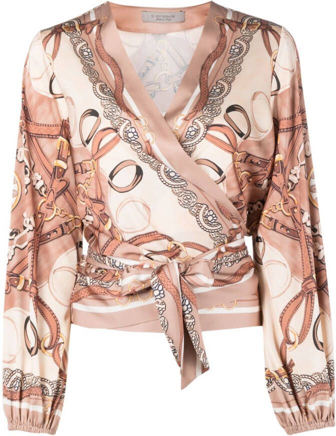 D.Exterior Wikkelblouse met print Beige