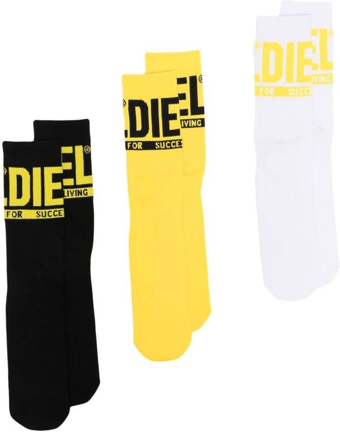 Diesel Drie paar Skm-Ray sokken met logo-jacquard Zwart