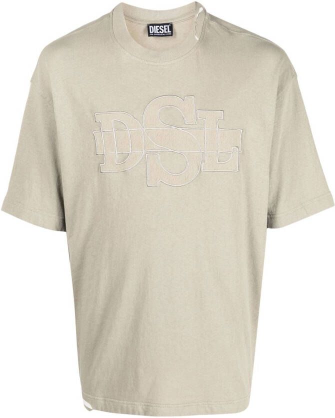 Diesel T-shirt met logo-applicatie Groen