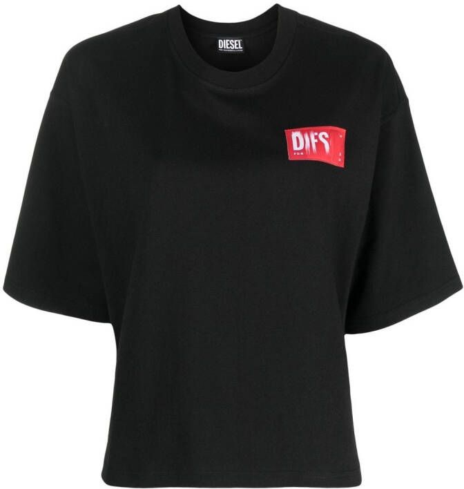 Diesel T-Rowylabel katoenen T-shirt Zwart