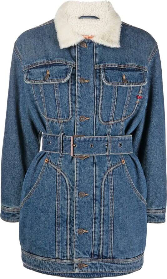 Diesel Denim jurk met ceintuur en lange mouwen Blauw