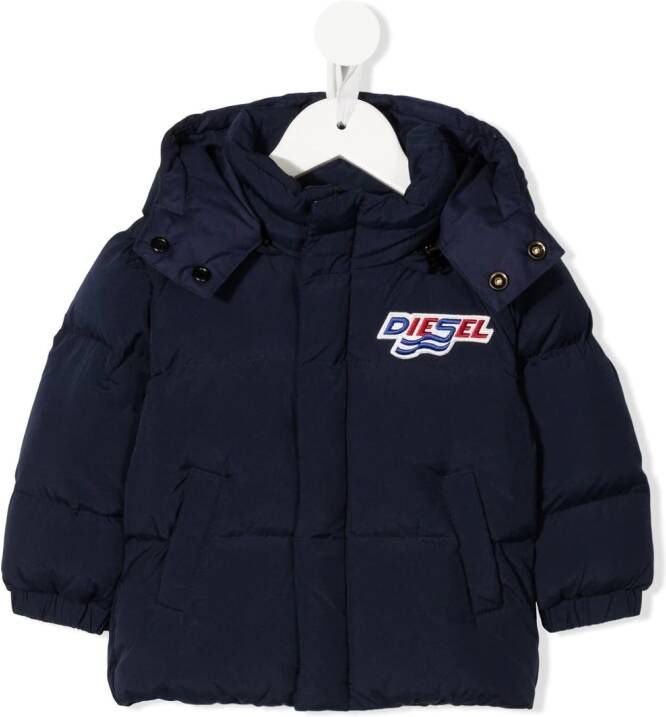 Diesel Kids Donsjack met logopatch Blauw