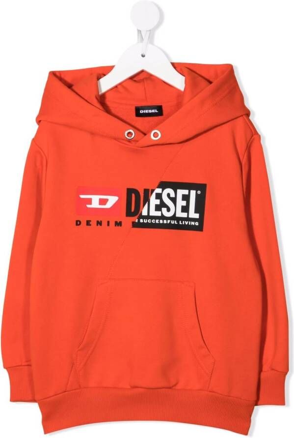 Diesel Kids Hoodie met logoprint Oranje