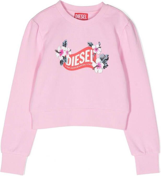 Diesel Kids Sweater met logoprint Roze