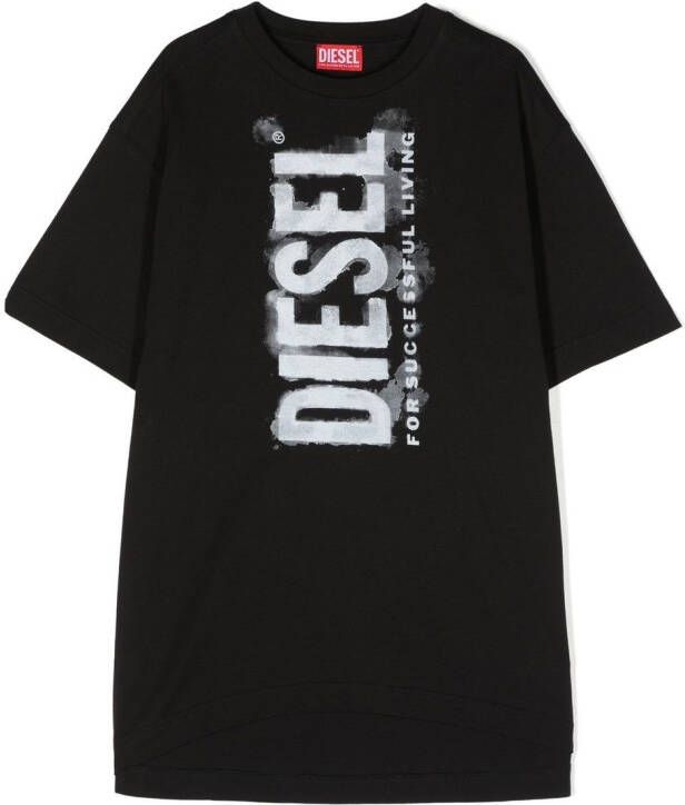 Diesel Kids T-shirtjurk met logoprint Zwart