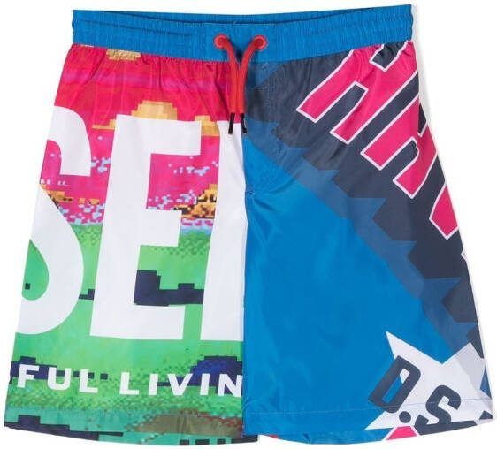 Diesel Kids Shorts met logoprint Blauw