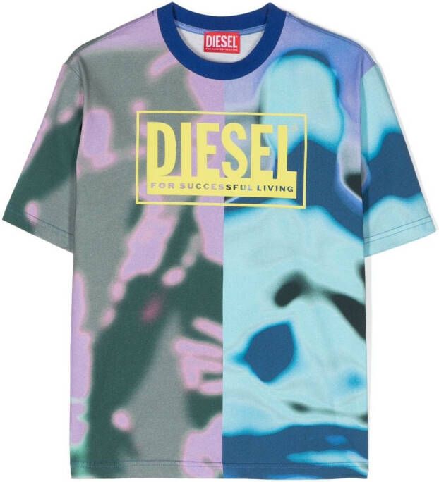 Diesel Kids T-shirt met abstracte print Blauw