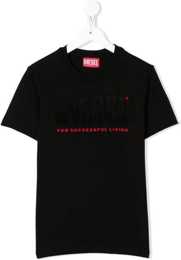 Diesel Kids T-shirt met logo-applicatie Zwart
