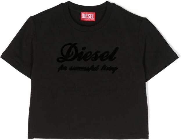 Diesel Kids T-shirt met logo-reliëf Zwart