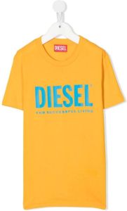 Diesel Kids T-shirt met logoprint Geel