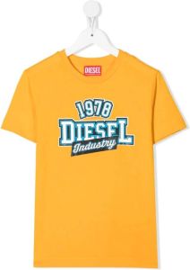 Diesel Kids T-shirt met logoprint Geel